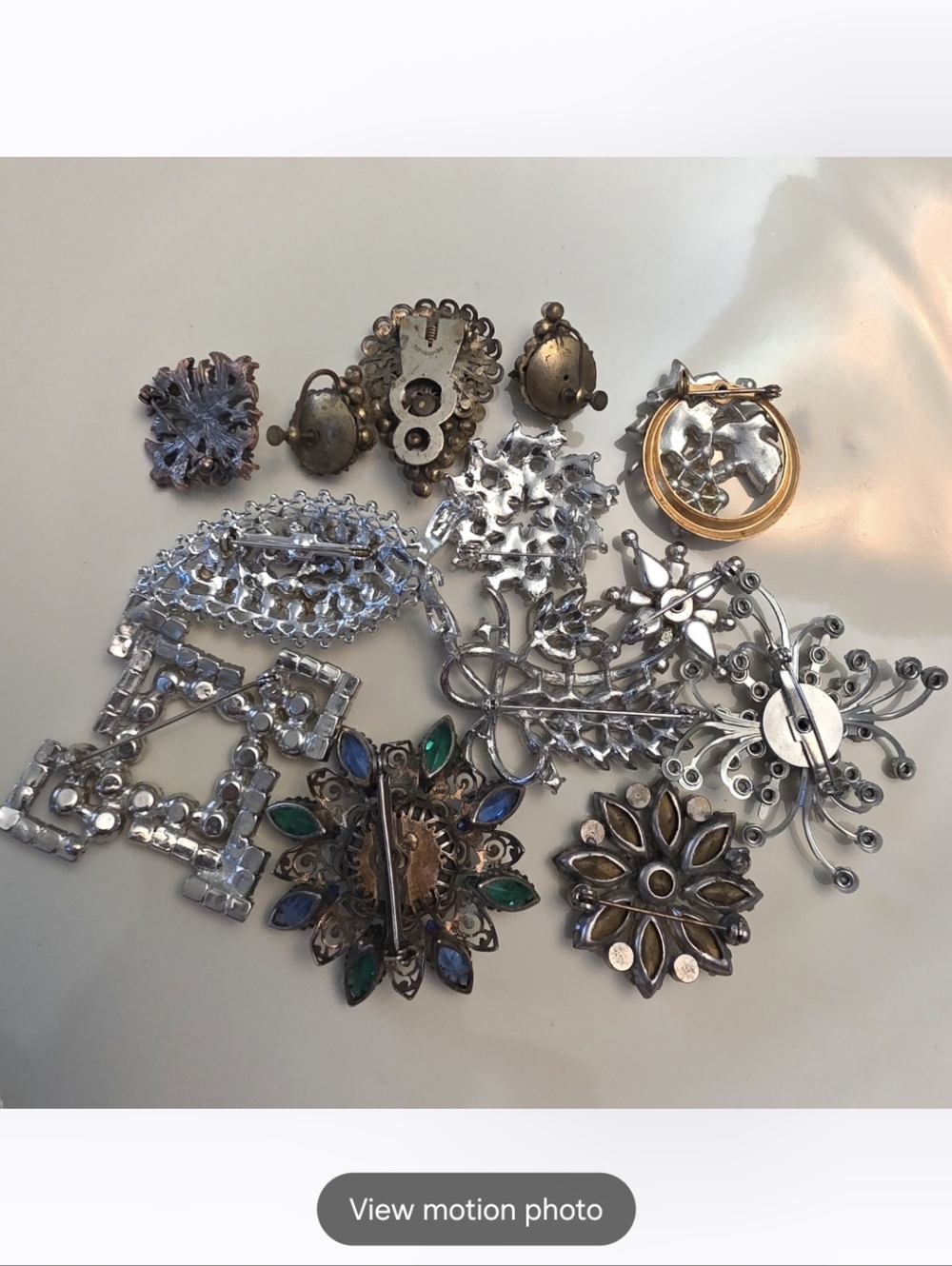 2 Trays Huge Bling Vintage To Antique Earring Necklace Brooch Lot Bundle - Picture 7 of 15